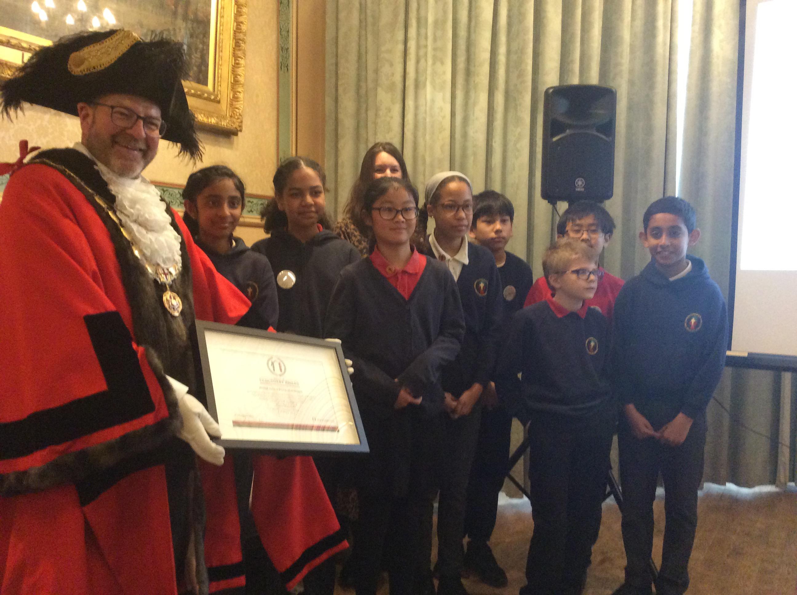 The Lord Mayor presented us with our School of Sanctuary award
